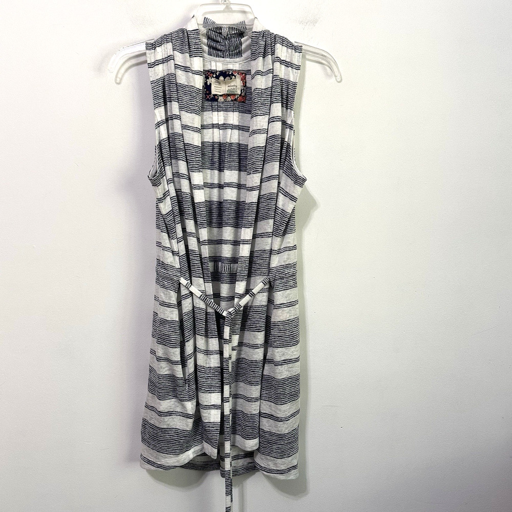 Anthropologie Saturday Sunday Knit Cardigan M‎ Open Belted Sleeveless Pockets
